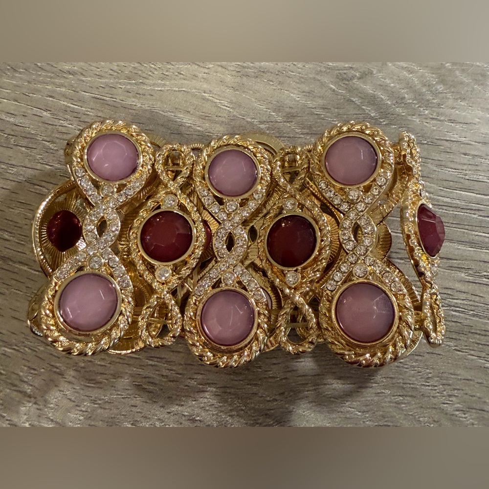 #679 Large Gold & Pink Stretch Bracelet - Picture 2 of 5